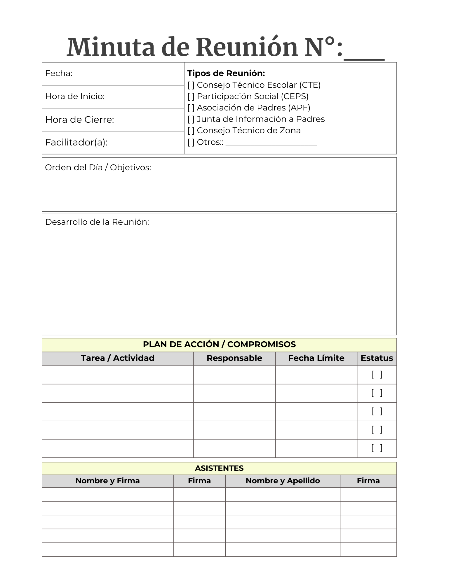 Plantilla incluida en el planner