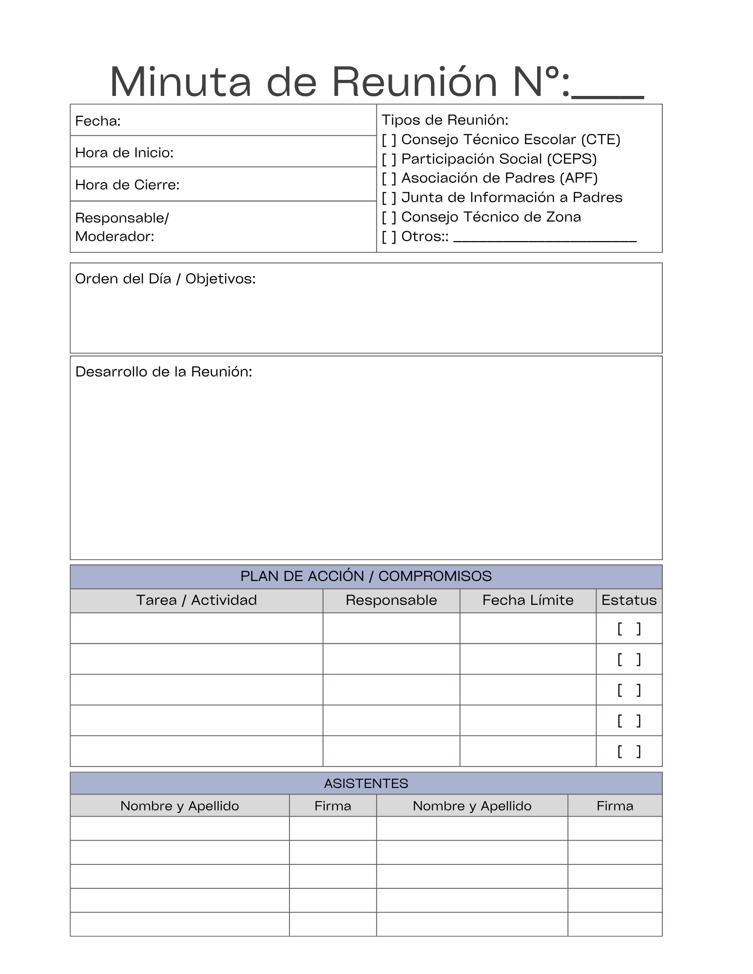 Plantilla incluida en el planner